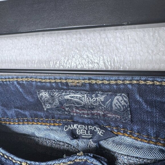 Silver Womens Size 30 x 31 Camden Rose Bell Dark Wash Flare Jeans Denim Low Rise - Picture 2 of 9